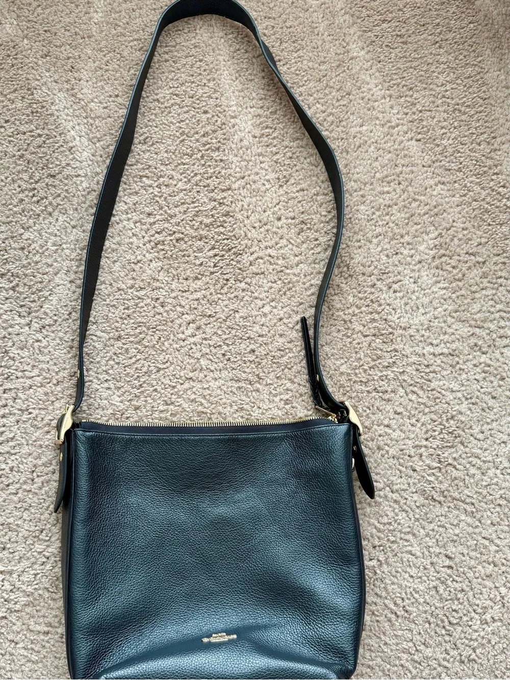Coach Black Leather Shoulder Bag with Gold Accent